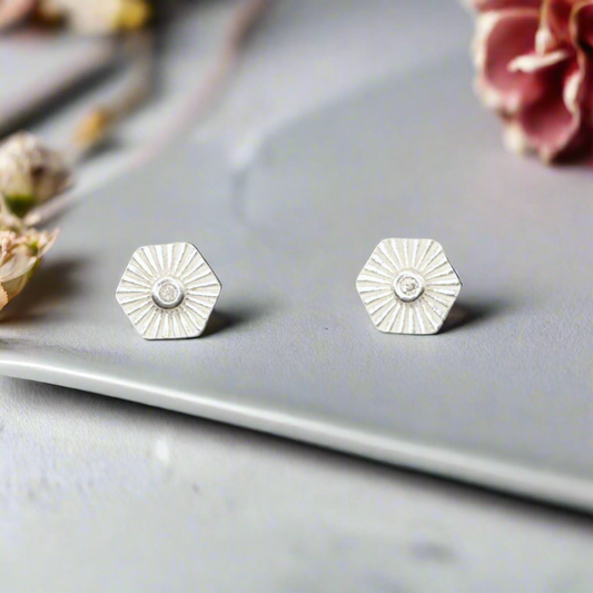 Hexagon Silver Stud Earrings