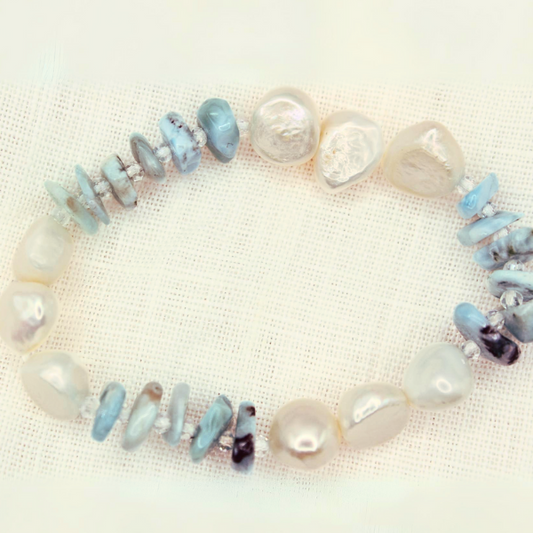 Larimar and Pearl Crystal Bracelet
