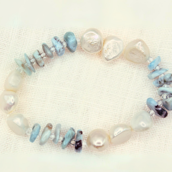 Larimar and Pearl Crystal Bracelet