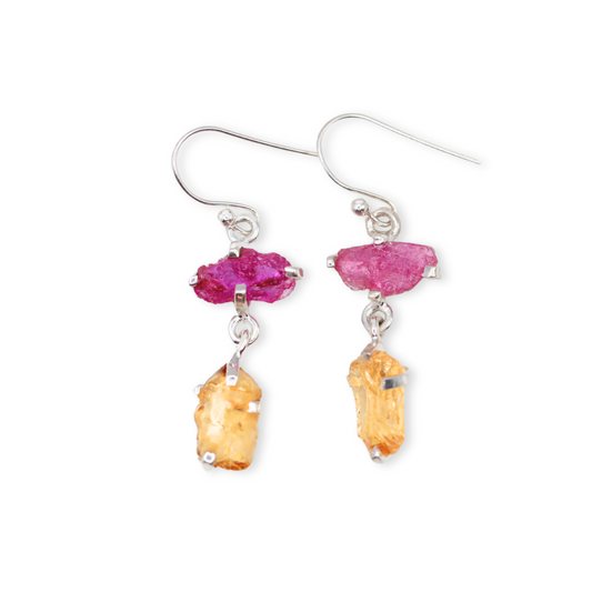 Ruby and Citrine Silver Earrings