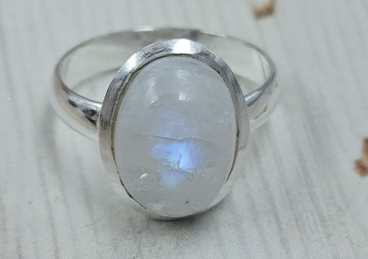 Rainbow Moonstone Solitaire Silver Ring