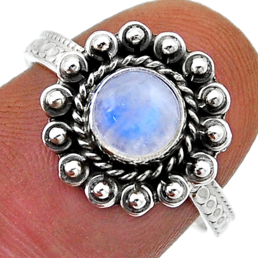 Rainbow Moonstone Solitaire Silver Ring
