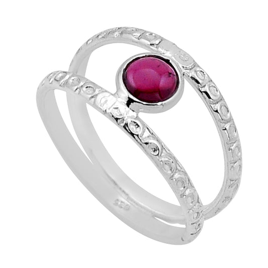 Garnet Solitaire Silver Ring