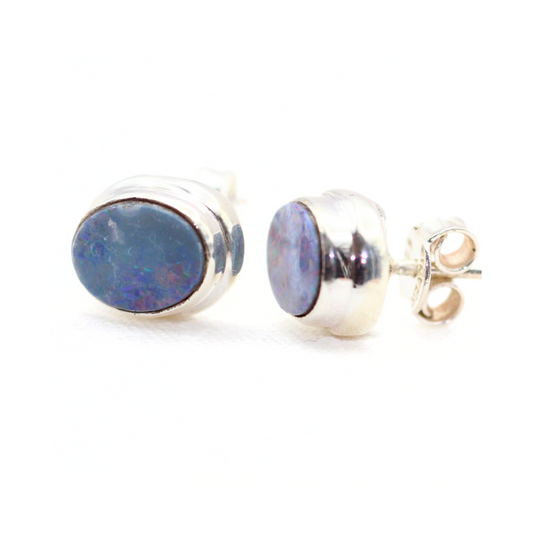 Stormy Opal Stud Silver Earrings
