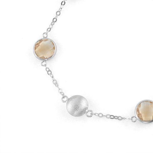Sterling Silver Link Bracelet w/Satin Balls & Round Citrine