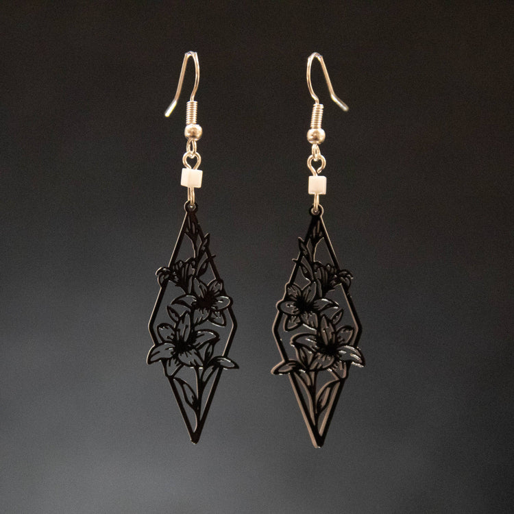 Black and White Lily Earrings
