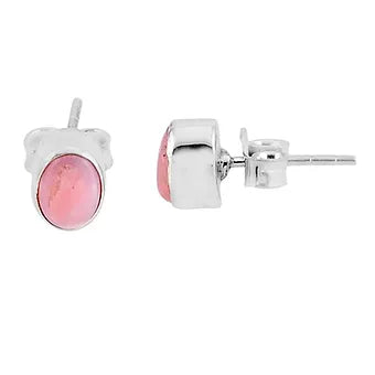 Pink Opal Stud Silver Earrings