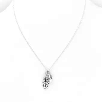 Leaf and Acorn Silver Charm Necklace