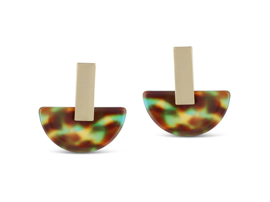 Zara Resin Half Disc Earrings: BEIGE/BROWN/BLACK