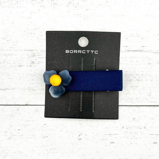 Elegant Floral Dark Blue Barrette: