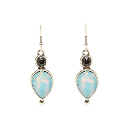Handmade Pewter Earrings With Blue Opal Crystal
