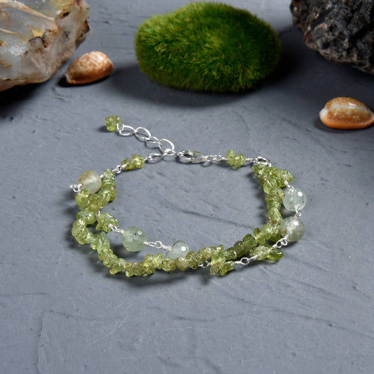 Beaded Peridot and Prehnite Gemstone Bracelet