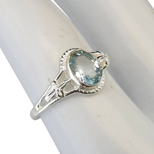 Faceted Blue Topaz Sterling Silver Ring