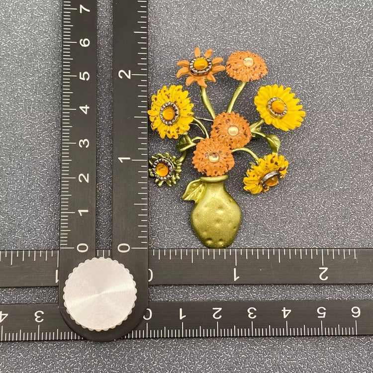Sunflower Brooch In A Vase Brooch