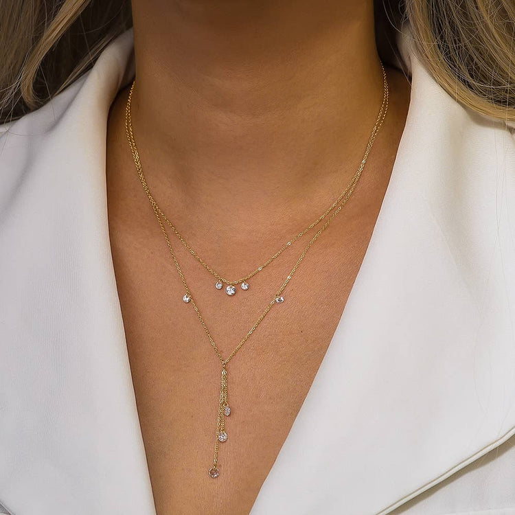 925 Sterling Silver Star Tears Zircon Tassel Necklace: Silver