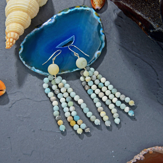 Genuine Amazonite Tassel Earrings