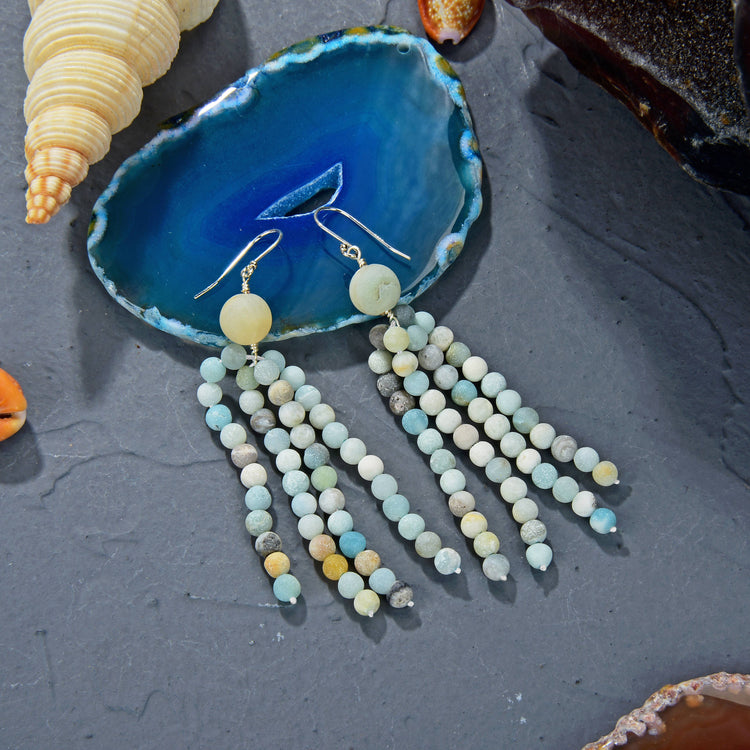 Genuine Amazonite Tassel Earrings