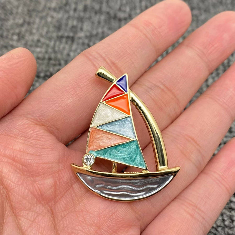 Enamel Sailboat Brooch