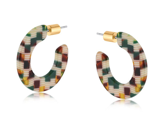 Marie Resin Hoop Earrings: BROWN GREEN