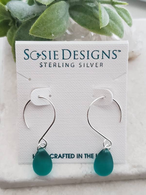 Silver Eco Sea Glass Sea Droplets Earrings - Teal