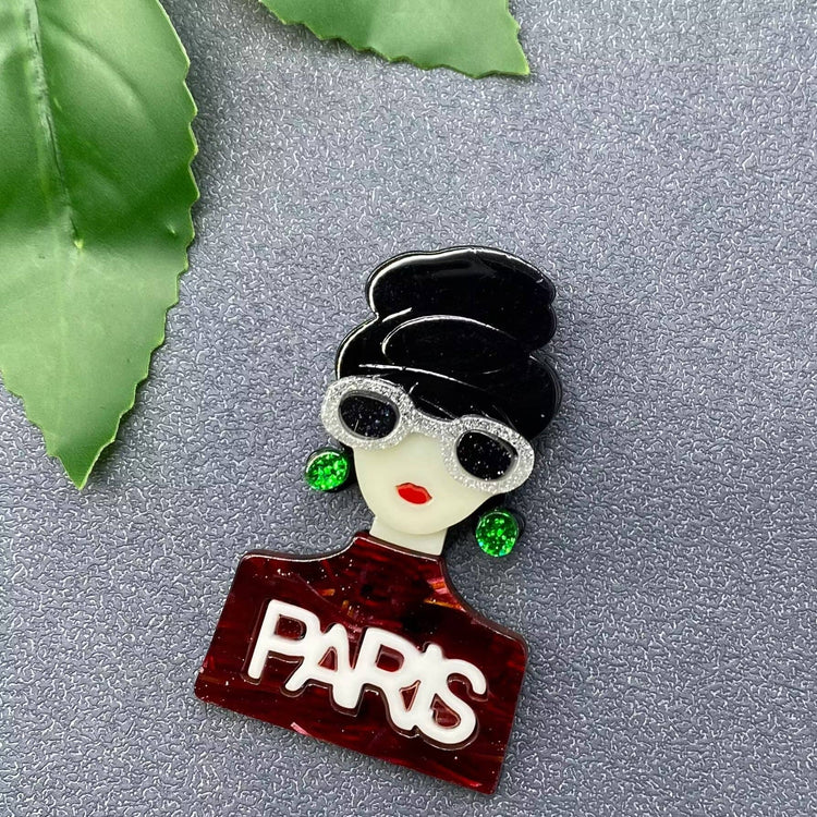 Paris Girl Acrylic Brooch