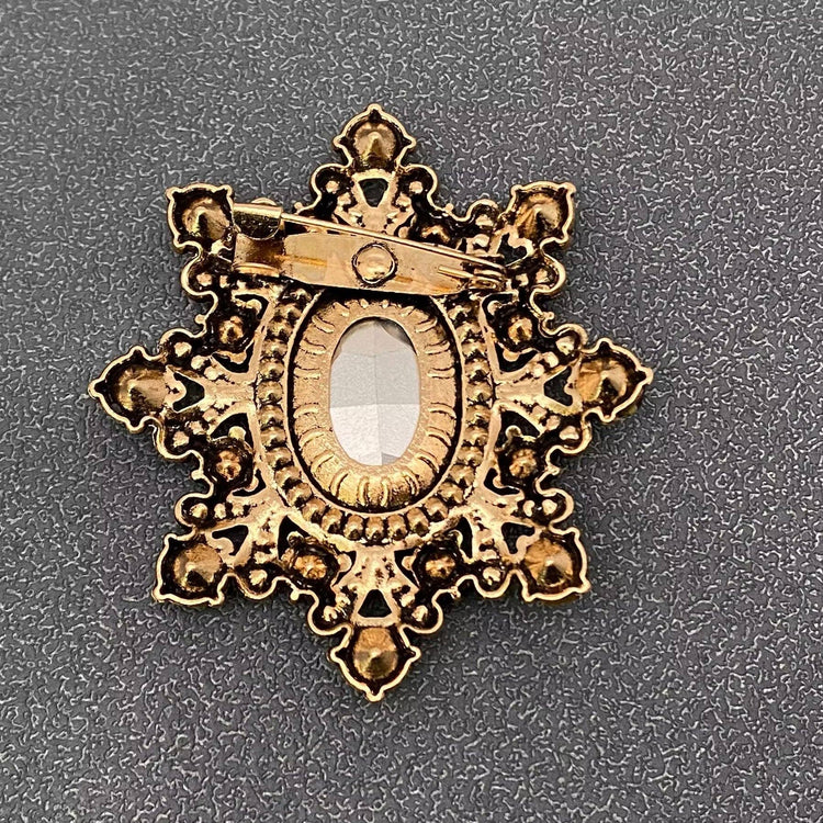 Vintage Sparkling Glass & Rhinestone Snowflake Brooch