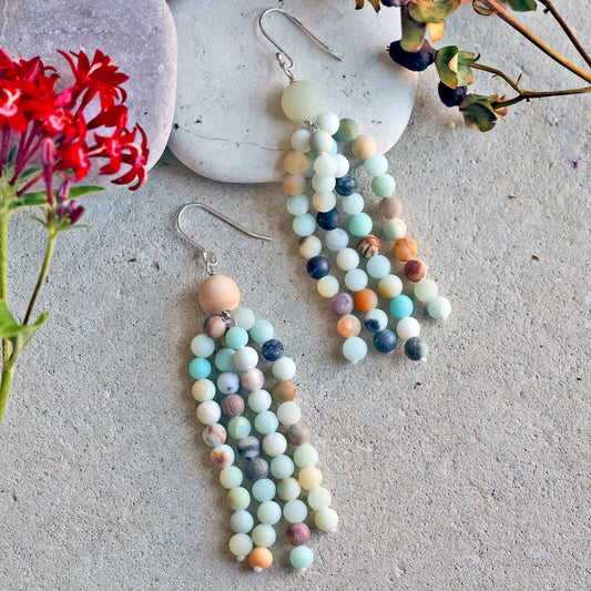 Genuine Amazonite Tassel Earrings