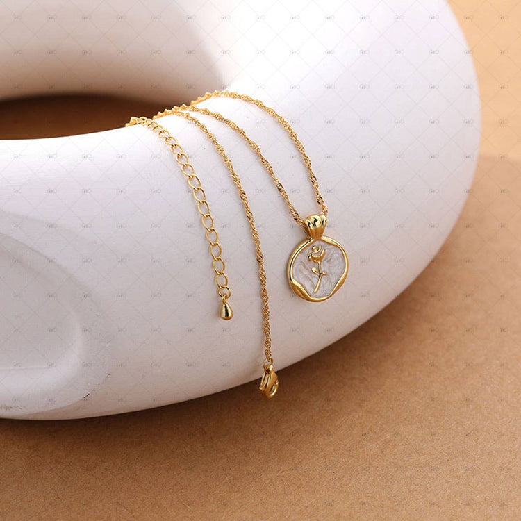 S925 Silver Vintage Drop Glaze Rose Necklace