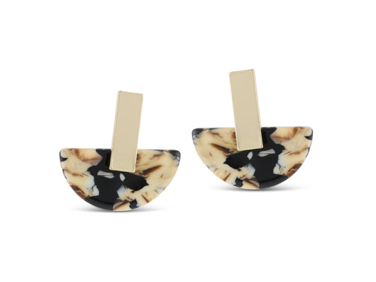 Zara Resin Half Disc Earrings: BEIGE/BROWN/BLACK