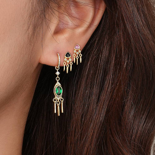 Sterling Silver Green Inlaid Zircon Earring