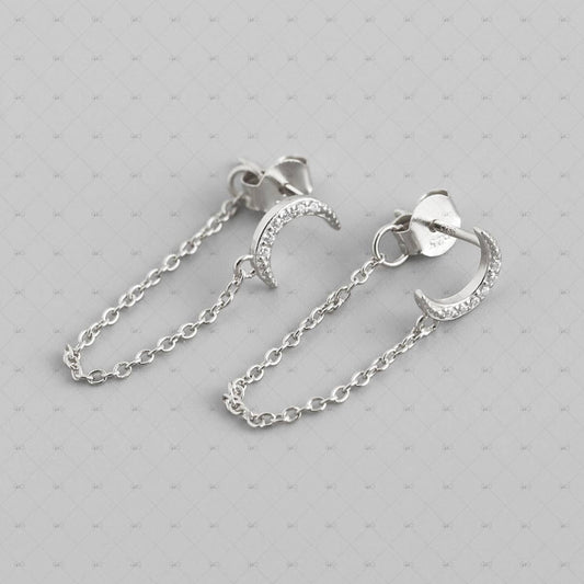 Silver Moon Drop Earrings