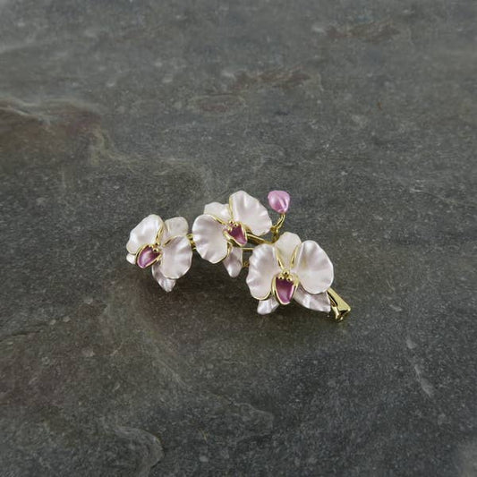 Orchid Pink Spray Flower Brooch, Gold Plated