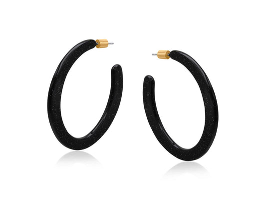 Emmauela Resin Statement Cut Out Hoop Earrings: Black