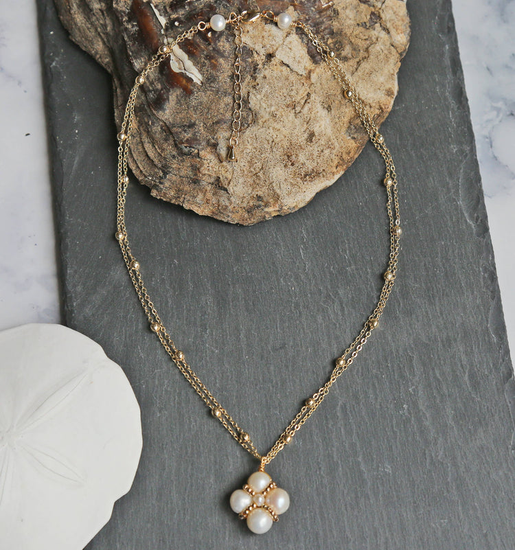Cultured Pearl Diamond-Shape Pendant Necklace