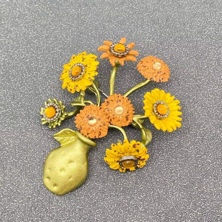 Sunflower Brooch In A Vase Brooch