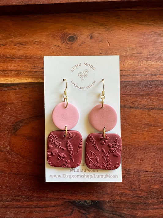 Red and Pink Floral Texture Dangle Earrings