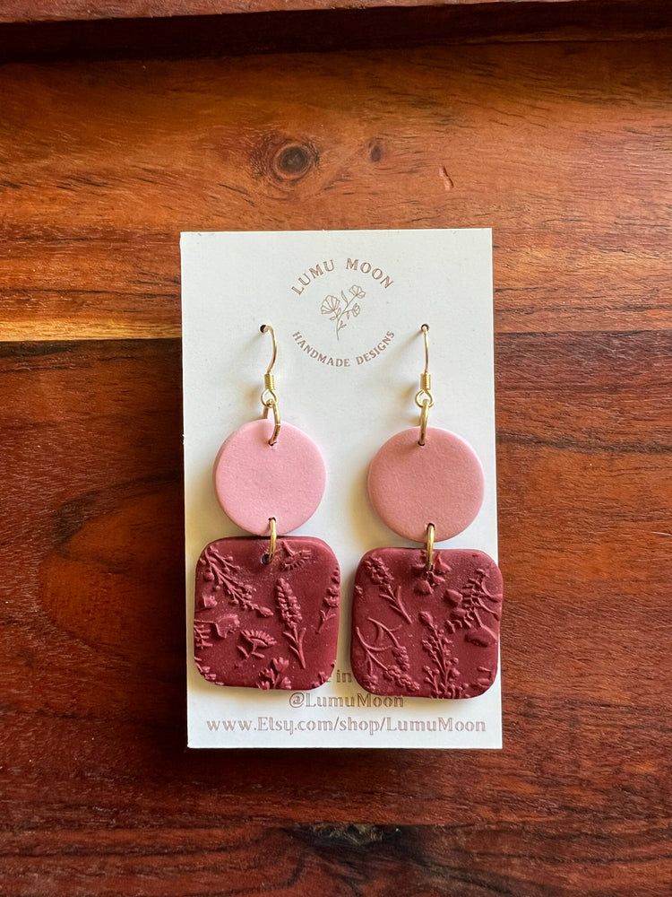 Red and Pink Floral Texture Dangle Earrings