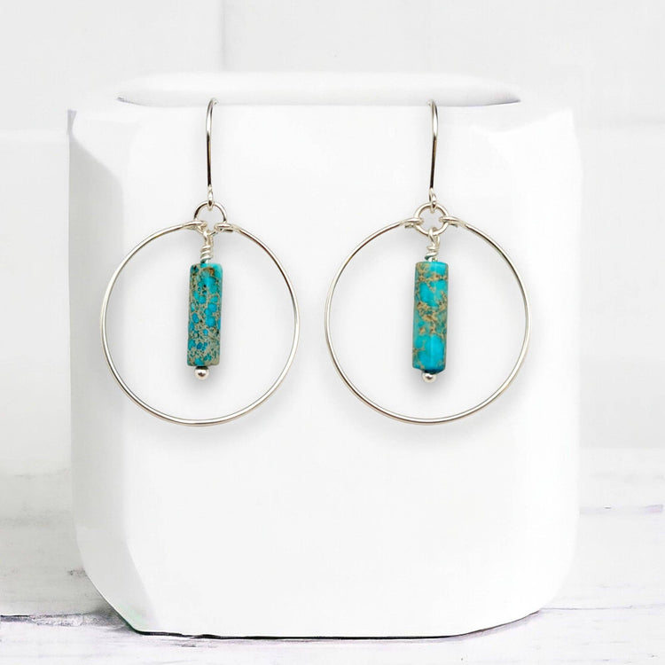 Jasper Ocean Stone Silver Hoops