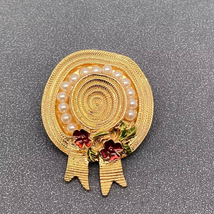 Enamel Flower Pearl  Hat Brooch