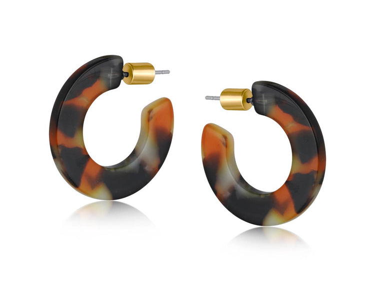Hortense Flat Oval Resin Hoop Earrings: ORANGE BLACK