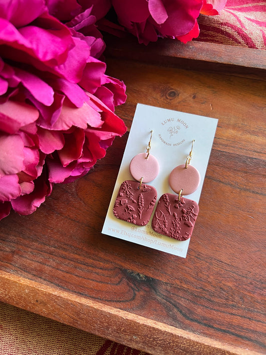 Red and Pink Floral Texture Dangle Earrings