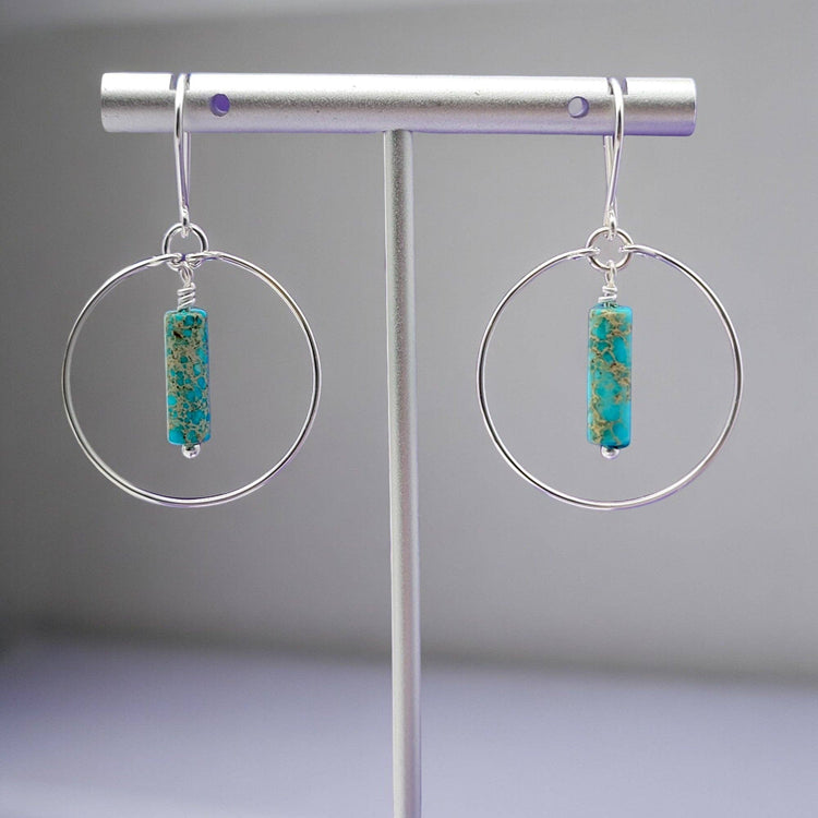 Jasper Ocean Stone Silver Hoops