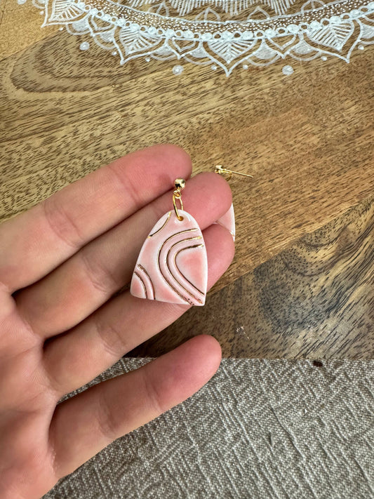 Ceramic Earrings - Arch with gold: Soft pink - sterling silver hooks