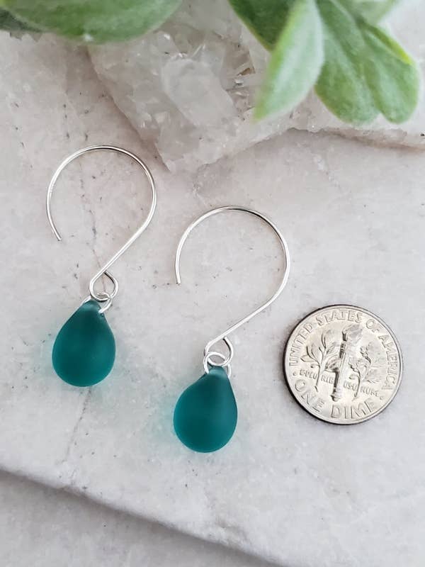 Silver Eco Sea Glass Sea Droplets Earrings - Teal