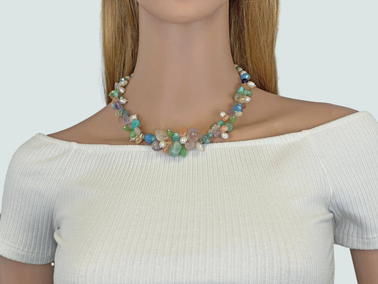 Multi Stones Clustered Necklace