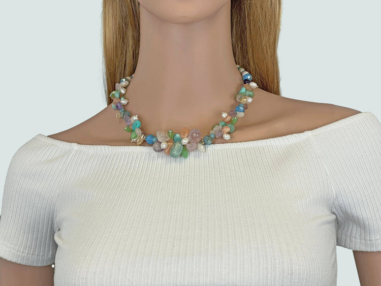Multi Stones Clustered Necklace