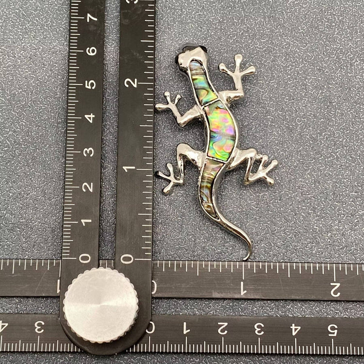 Abalone Shell Silver Tone Gecko Brooch
