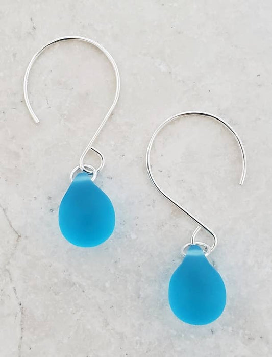 Silver Eco Sea Glass Sea Droplets Earrings - Turquoise