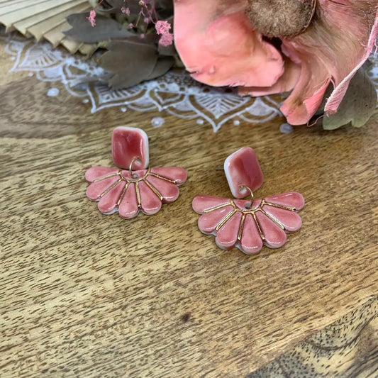 Georgiana - Porcelain Earrings with Gold Finish: Soft Red