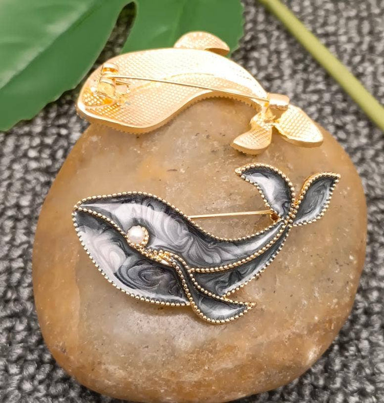 Enamel Whale Brooch | Clothes Pins: Black gray